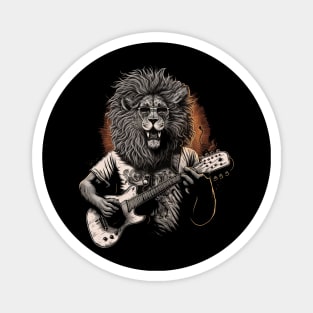 Cool Lion Playing a Guitar Magnet